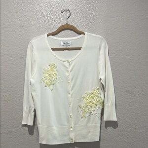 Vintage BOB MACKIE STUDIO Womens Size M Off White Embroidered Cardigan Sweater
